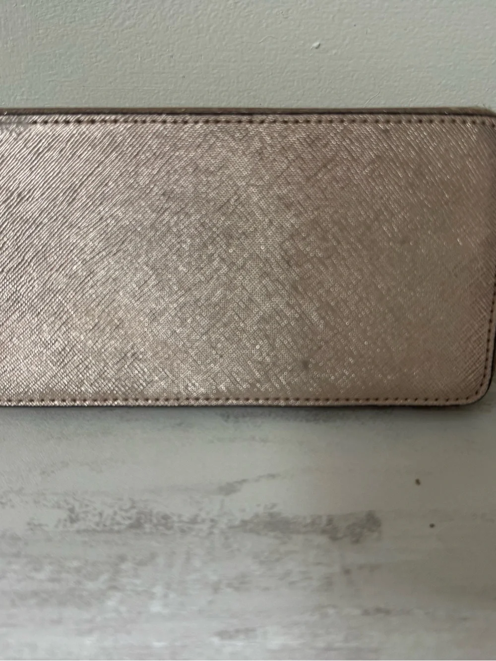 kate spade glitter zip cosmetic pouch in rose gold
